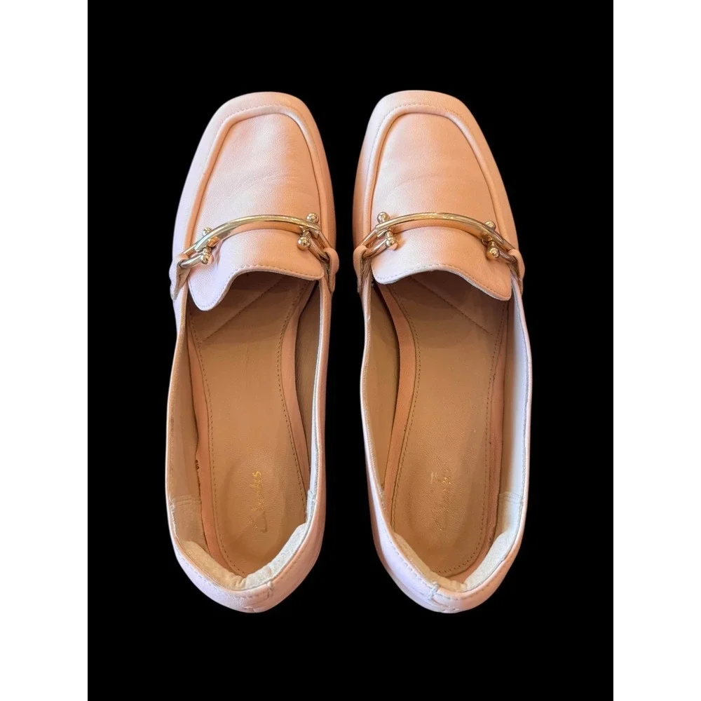 Clarks Womens Pure Block Leather Loafers 9 Blush Gold Hardware Comfort Classic‎